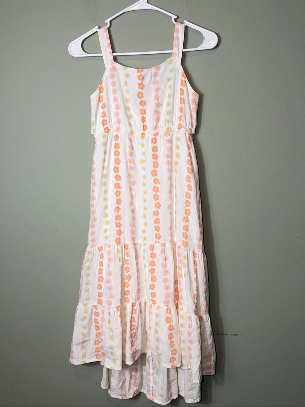 SO Girls' White Floral Stripe Maxi Hi-Lo Dress Large 10/12